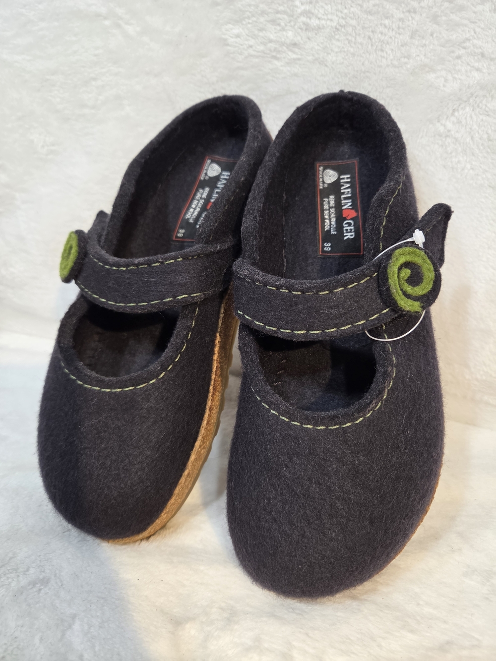 Haflinger Women's Alice Line Black Mary Jane Shoes with Green Swirl Accent - Picture 4 of 11